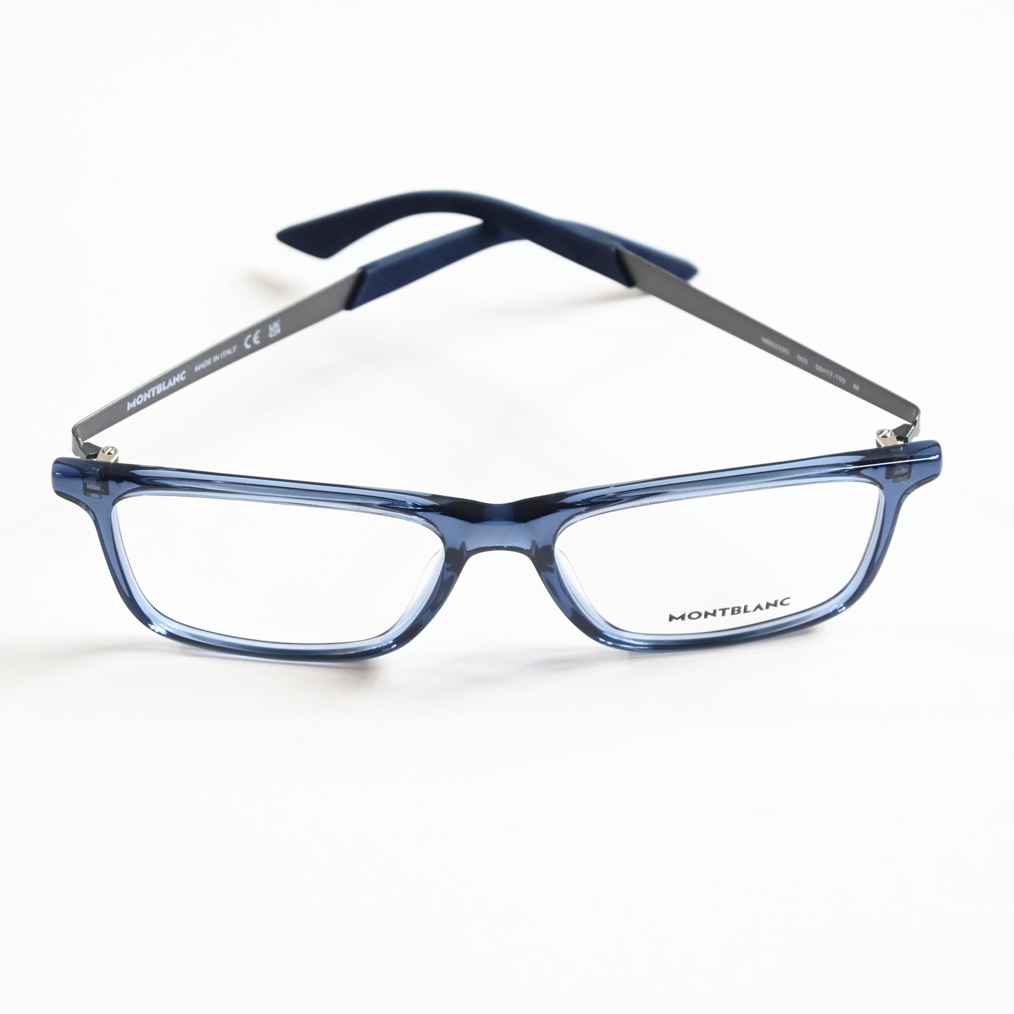 Montblanc MB0333O 003 Mens Authentic Eyeglasses Ruthenium/Blue, 55mm - New