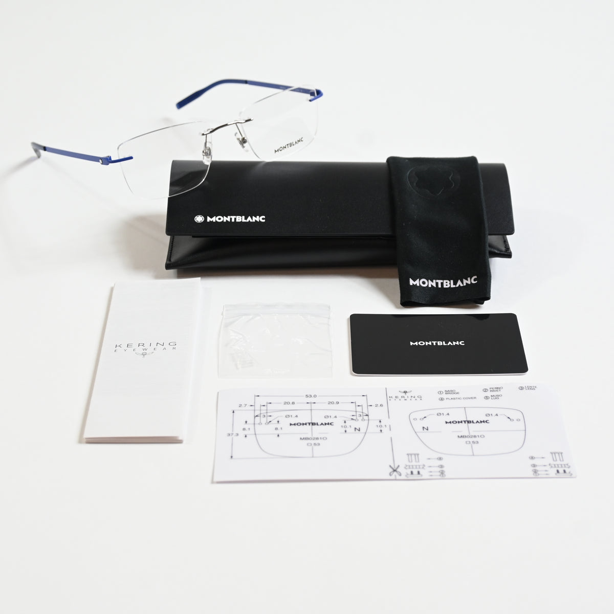 Montblanc MB0281O 003 Mens Authentic Eyeglasses Blue/Silver, 53mm - New