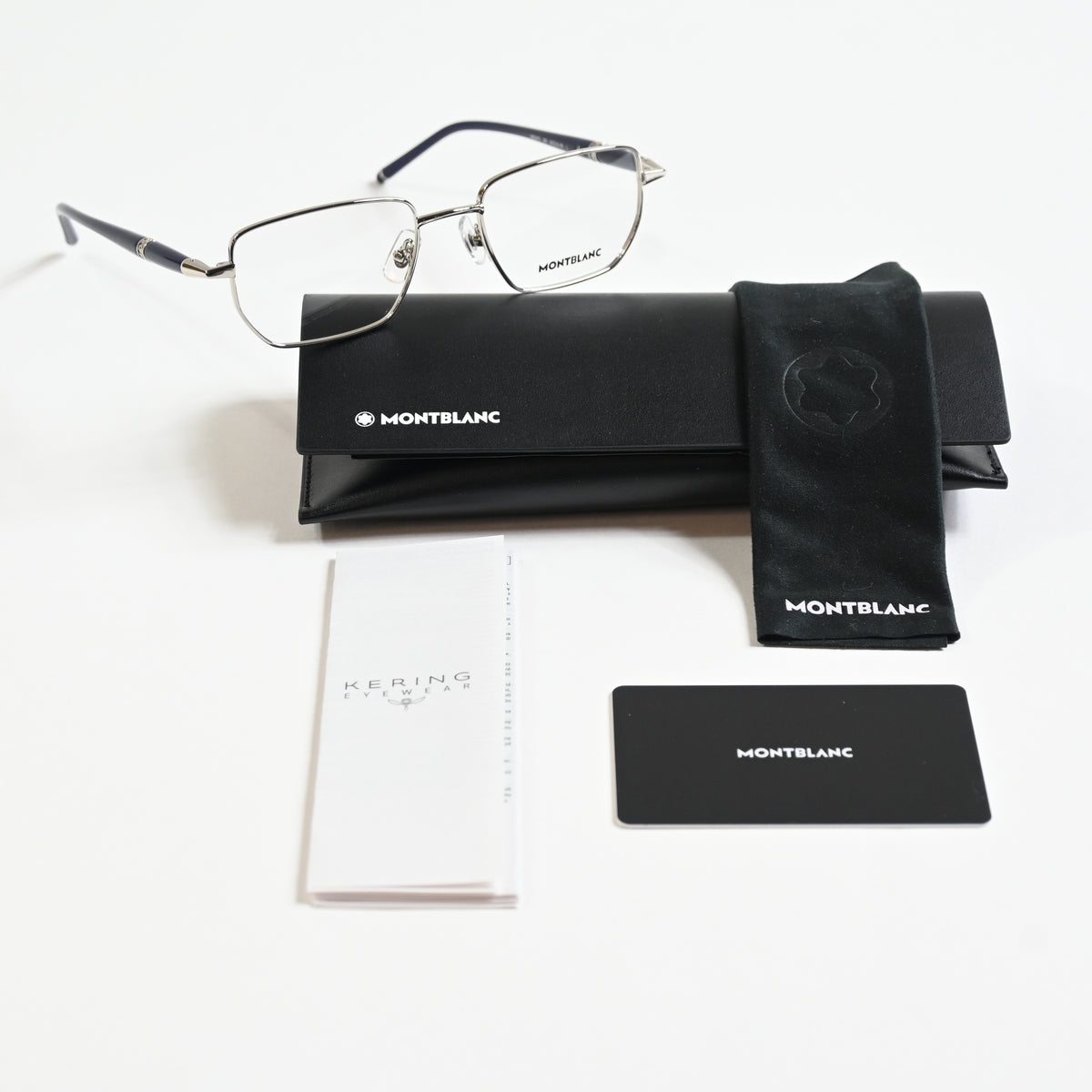 Montblanc MB0347O 002 Mens Authentic Eyeglasses Silver/Blue, 52mm - New
