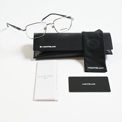Montblanc MB0347O 002 Mens Authentic Eyeglasses Silver/Blue, 52mm - New