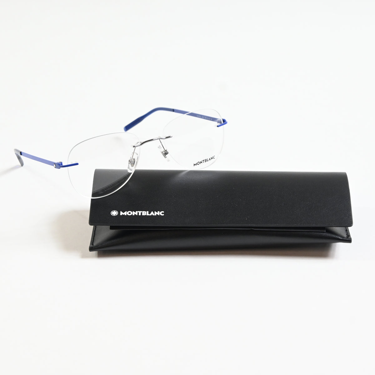 Montblanc MB0283O 003 Mens Authentic Eyeglasses Blue/Silver, 55mm - New