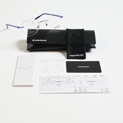 Montblanc MB0283O 003 Mens Authentic Eyeglasses Blue/Silver, 55mm - New