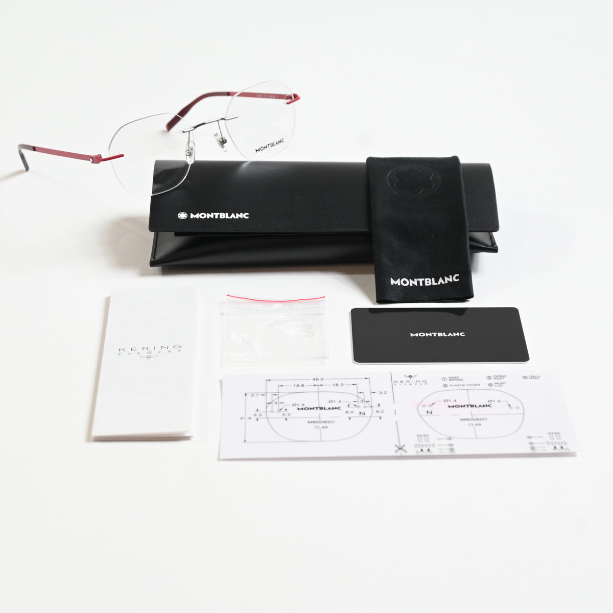 Montblanc MB0282O 004 Mens Authentic Eyeglasses Red/Silver, 49mm - New