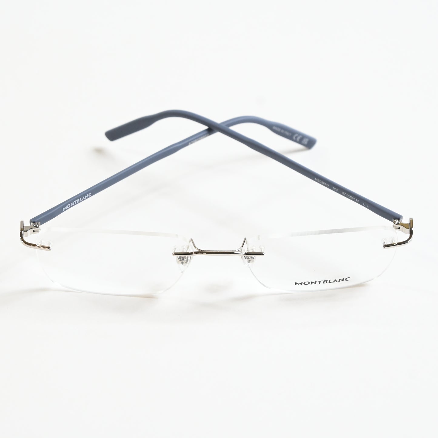 Montblanc MB02210 005 Mens Authentic Eyeglasses Silver/Blue, 55mm - New