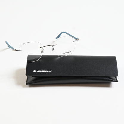 Montblanc MB0223O 005 Mens Authentic Eyeglasses Silver/Blue, 50mm - New