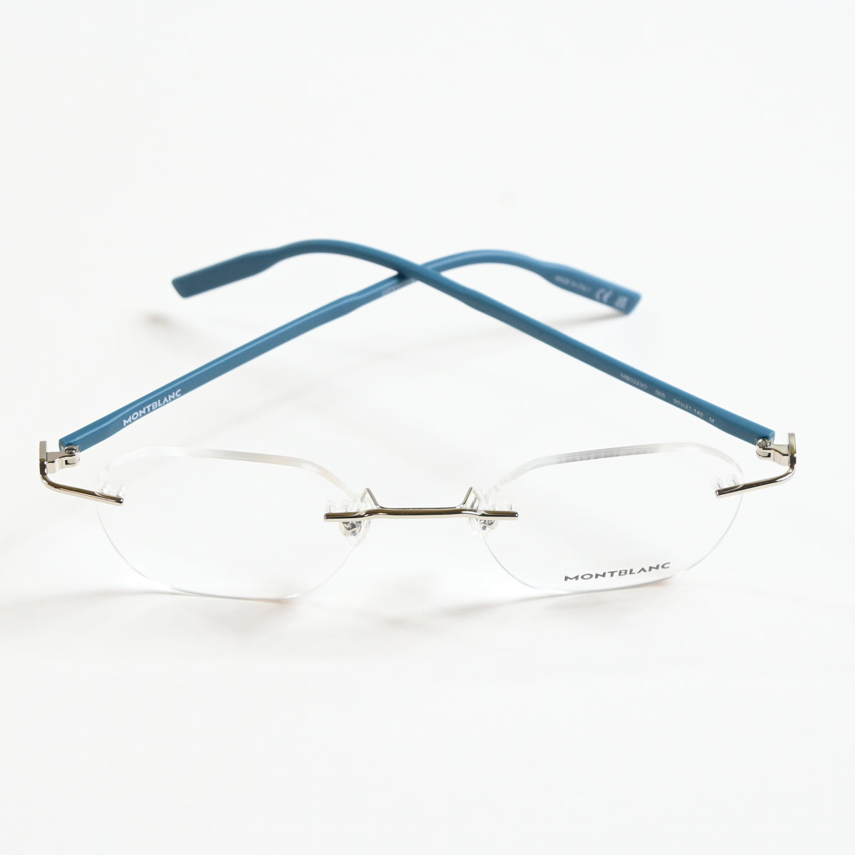 Montblanc MB0223O 005 Mens Authentic Eyeglasses Silver/Blue, 50mm - New