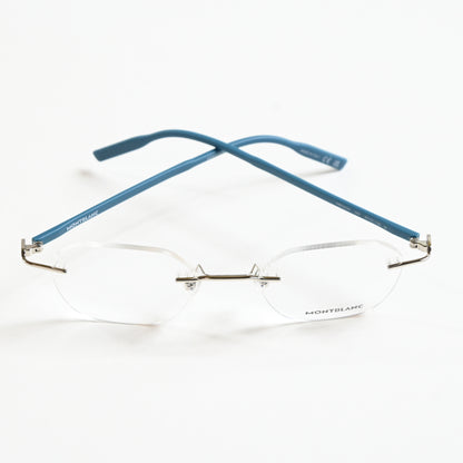 Montblanc MB0223O 005 Mens Authentic Eyeglasses Silver/Blue, 50mm - New