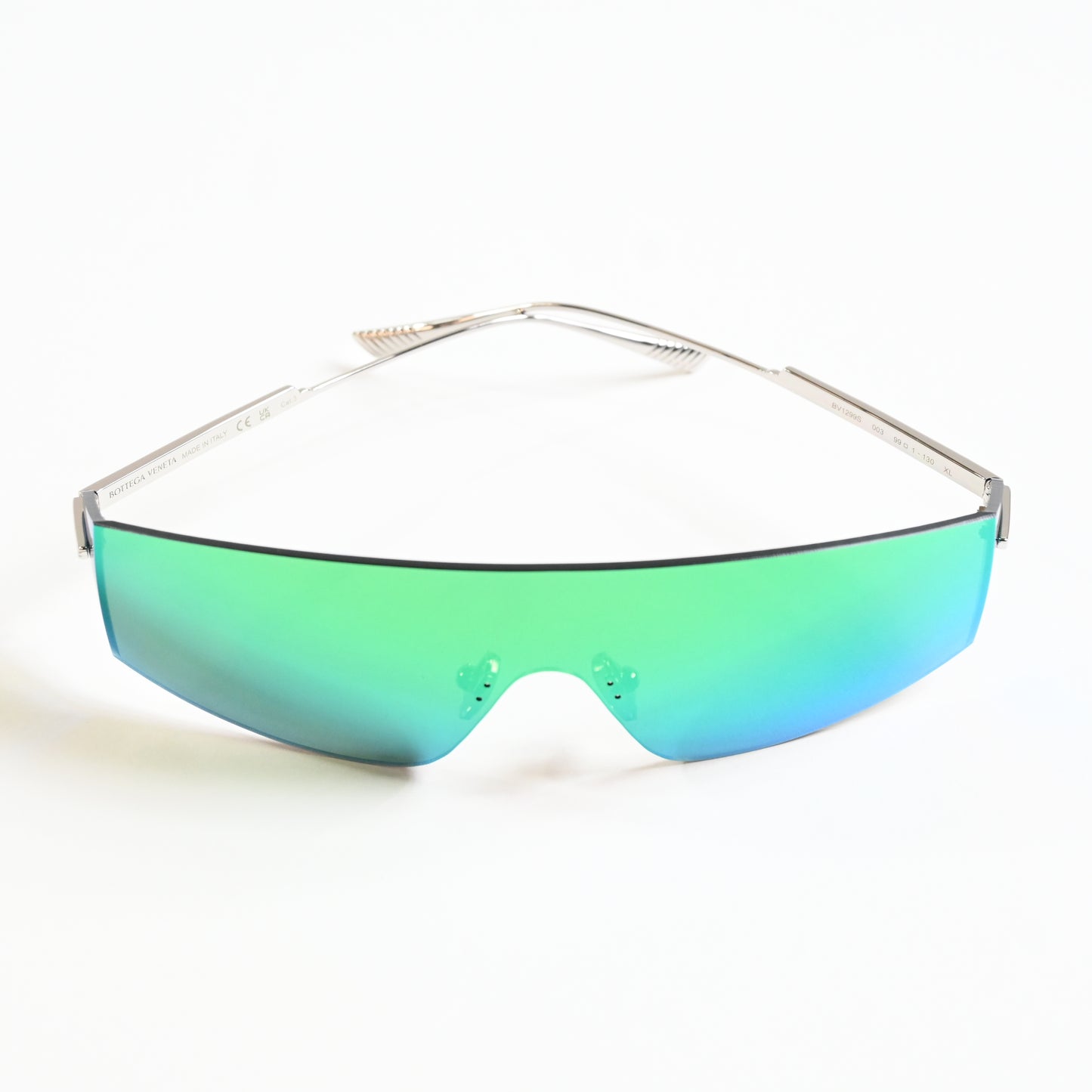 Bottega BV1299S 003 Unisex Authentic Sunglasses Silver/Lime, 99mm - New