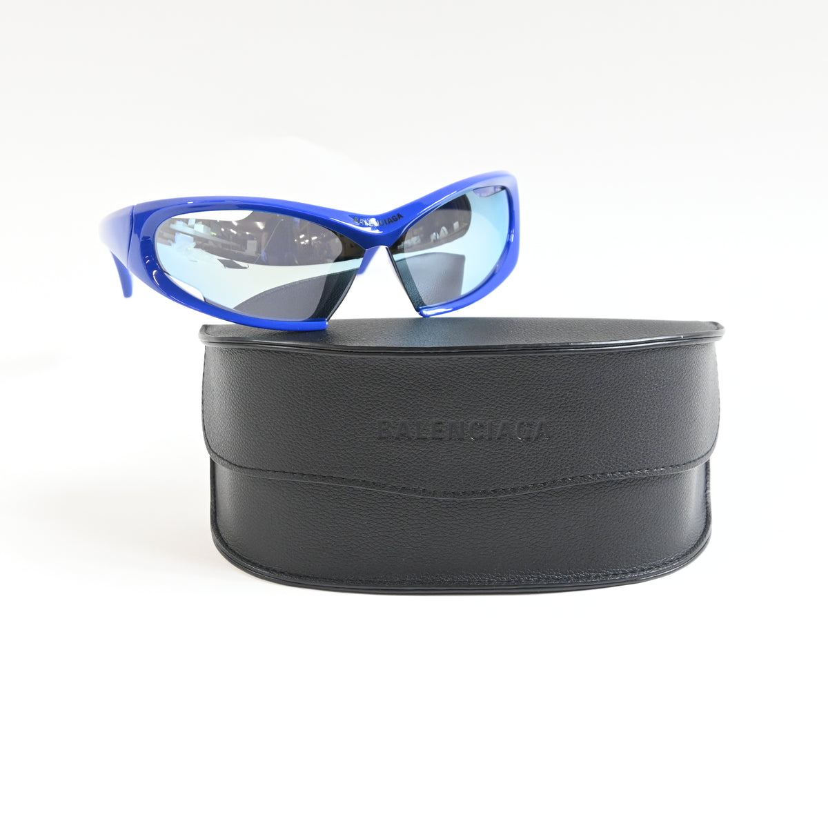 Balenciaga BB0318S 002 Unisex Authentic Sunglasses Clear Blue, 78mm - New
