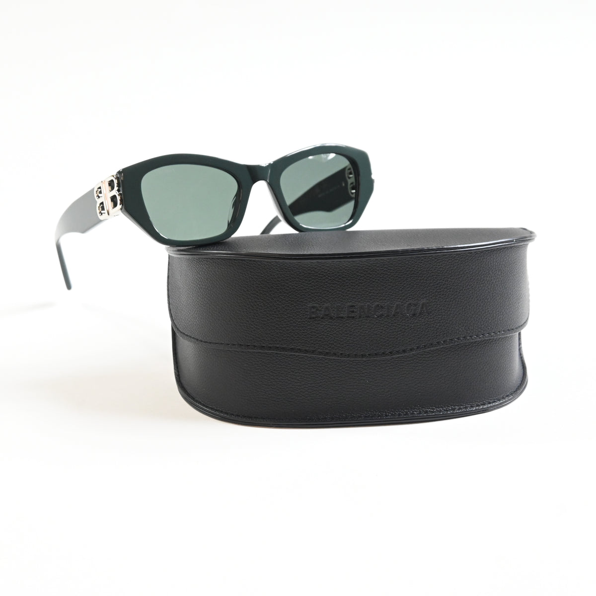Balenciaga BB0311SK 004 Womens Authentic Sunglasses Dark Green/Silver, 53 - New
