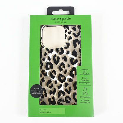 Kate Spade Protective Phone Case for iPhone 15 Pro - Gold Leopard Print