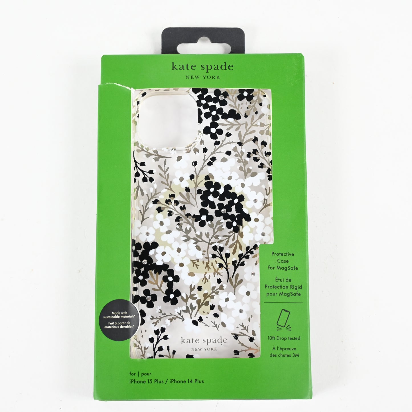Kate Spade Protective Phone Case for iPhone 15 Plus, 14 Plus - Silver Floral