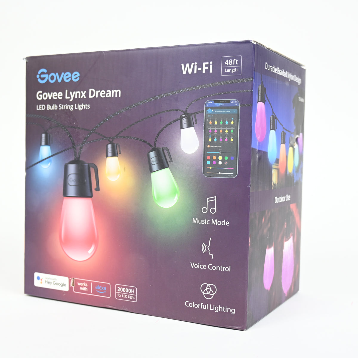 Govee 48' RGBW Wi-Fi Outdoor String Light Patio Lighting - Open Box