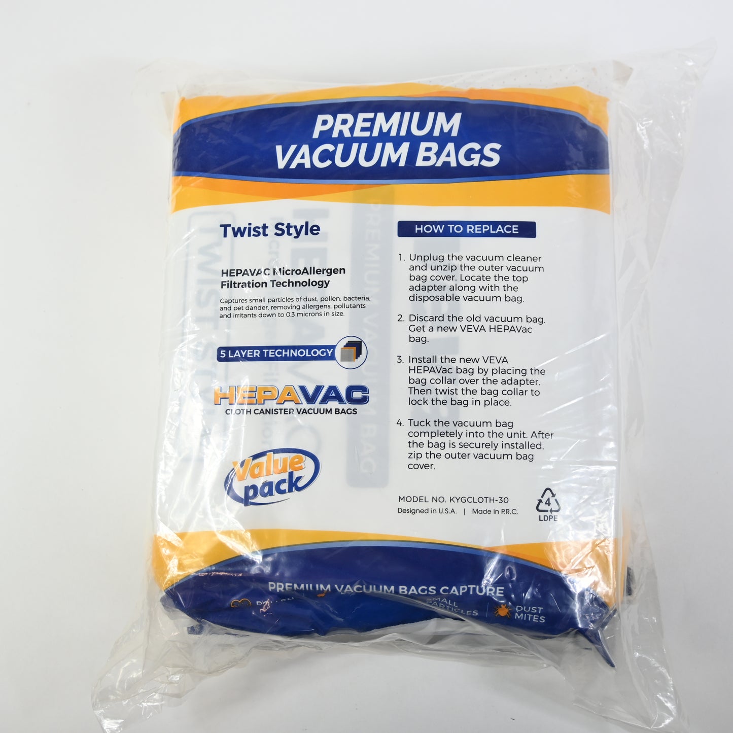 VEVA 30 Pack Premium HEPA Vacuum Bags Style G Cloth Bag compatible Gsix Cleaners