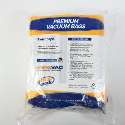 VEVA 30 Pack Premium HEPA Vacuum Bags Style G Cloth Bag compatible Gsix Cleaners