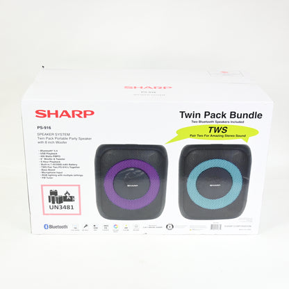 Sharp 8" Bluetooth Party Speaker 2- Pack, 400W Peak Power, 8" Woofer