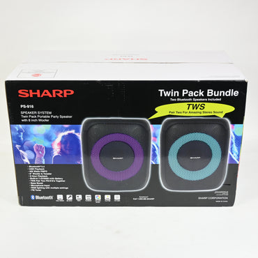 Sharp 8" Bluetooth Party Speaker 2- Pack, 400W Peak Power, 8" Woofer