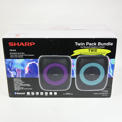 Sharp 8" Bluetooth Party Speaker 2- Pack, 400W Peak Power, 8" Woofer