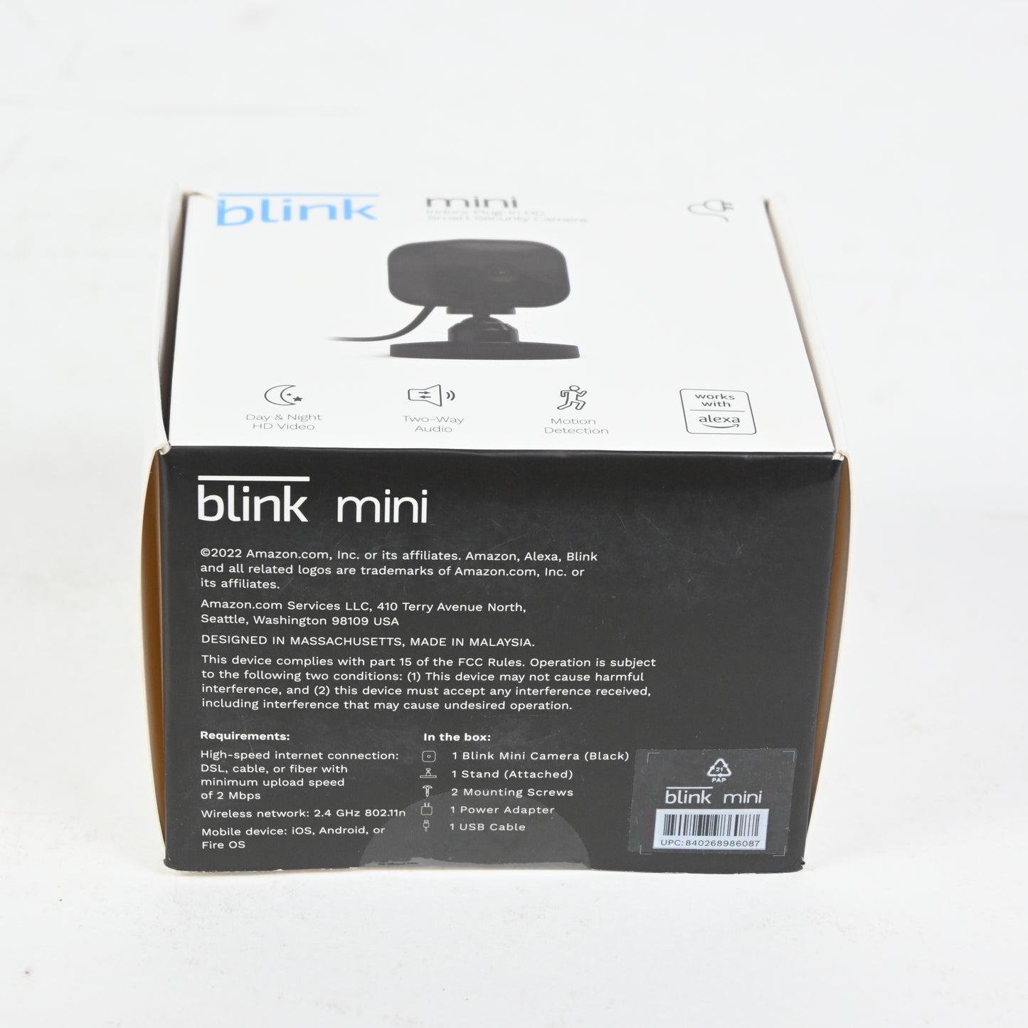 Blink Mini Indoor Security Camera 1080p Night Vision Motion Black - New
