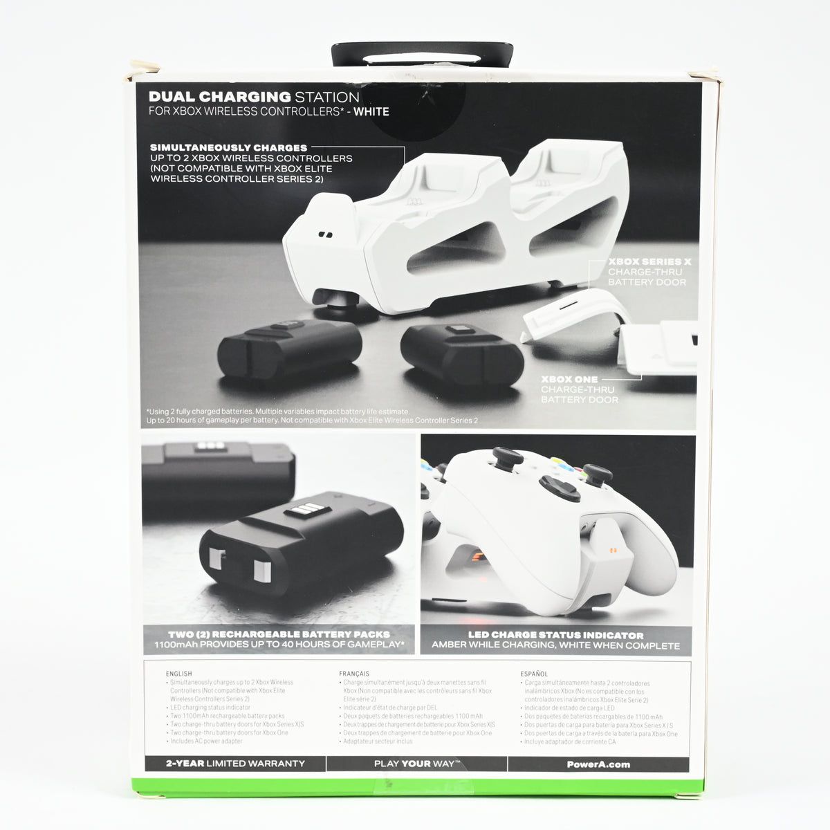 PowerA Duo Charging White, Wireless Controller Rechargeable Battery - Open Box