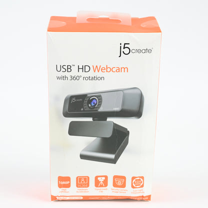 j5create USB Streaming Webcam - 1080P HD w/ 360 Rotation, Hi-Fi Microphone