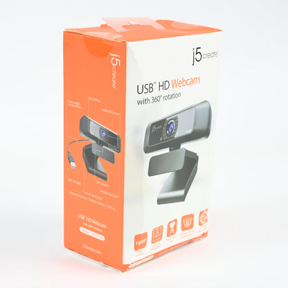 j5create USB Streaming Webcam - 1080P HD w/ 360 Rotation, Hi-Fi Microphone