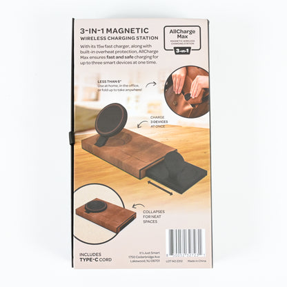 AllCharge MAX Brown Leather 3-in-1 Magnetic Wireless Charging Station