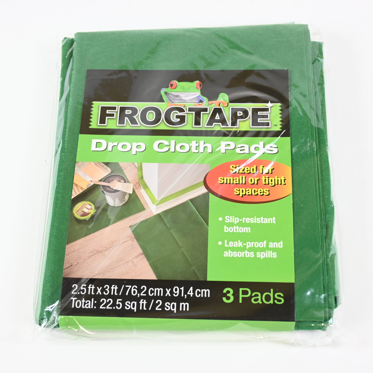 FROGTAPE Painting Drop Cloth Pads, Leak-Proof and Non-Slip, 2.5 Feet x 3 Feet Each, Green, 3 pack