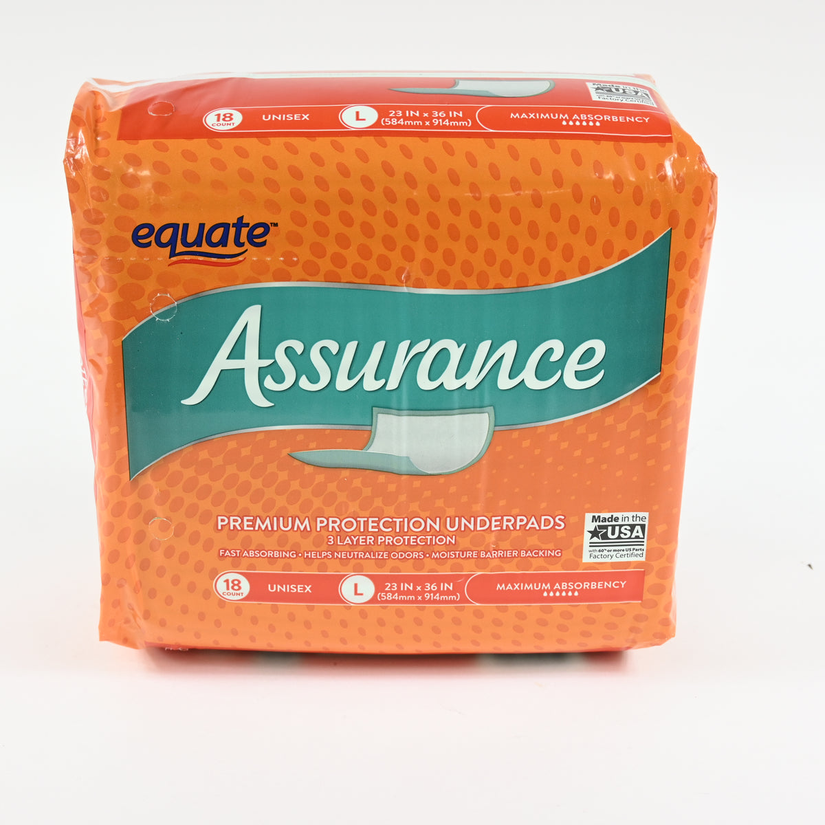 Equate Assurance Premium Protection Underpads-Large-Unisex-18 Count
