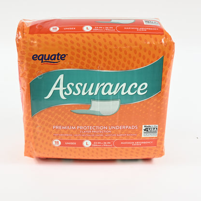 Equate Assurance Premium Protection Underpads-Large-Unisex-18 Count