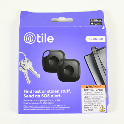 Tile Mate Bluetooth Tracker / Item Locator, iOS + Android - 2-Pack - Black