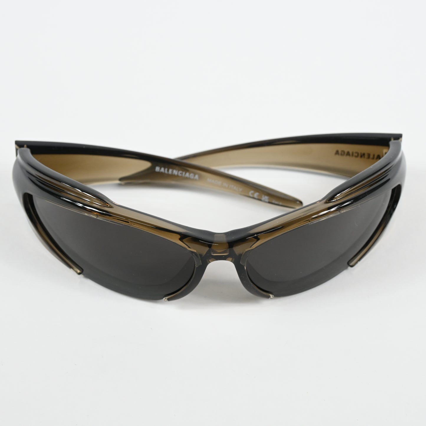 Balenciaga Reverse Xpander Sporty Sunglasses, Brown-Brown-Grey, One Size
