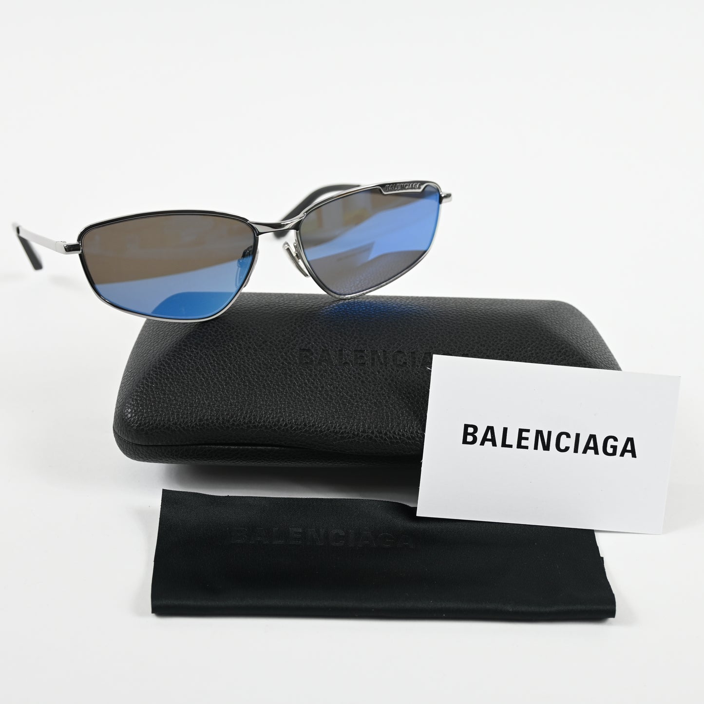 Balenciaga BB0277S 003 Unisex Authentic Sunglasses Silver/Blue, 60mm - New