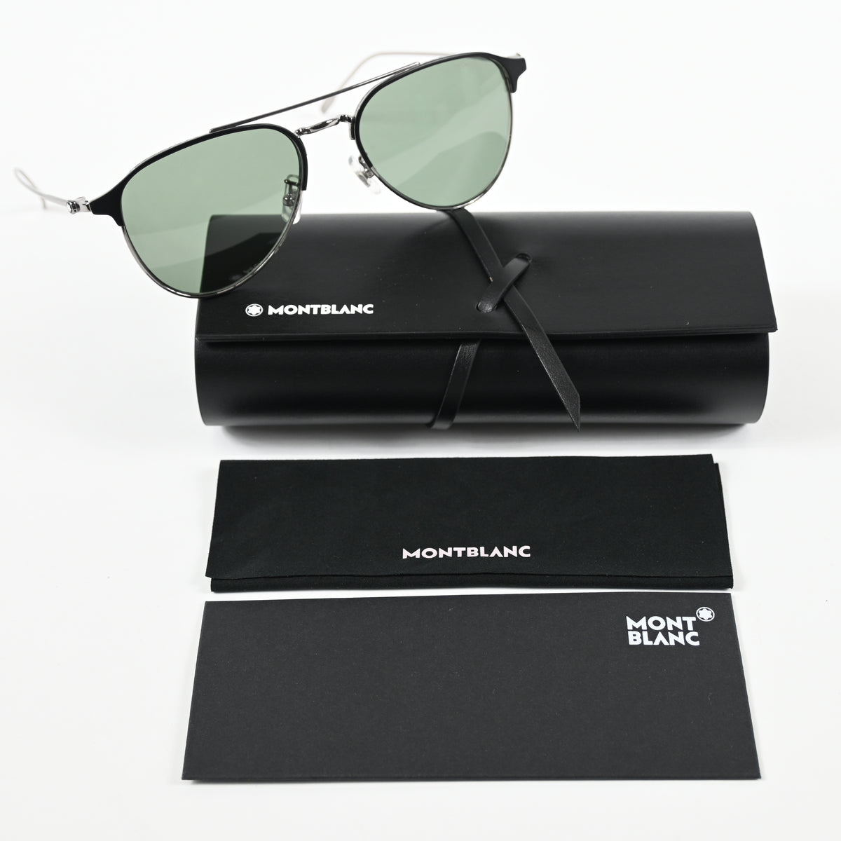Montblanc MB0190S 002 Mens Authentic Sunglasses Ruthenium Green, 55mm - New
