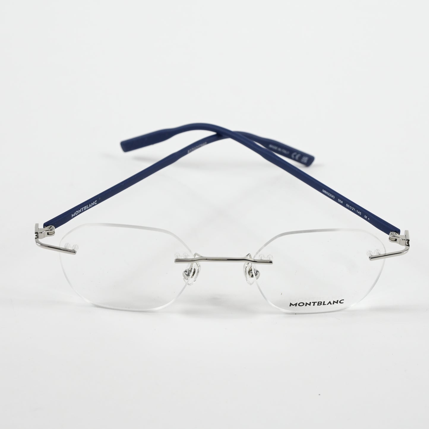Montblanc MB0223O 004 Mens Authentic Eyeglasses Silver/Blue, 50mm - New