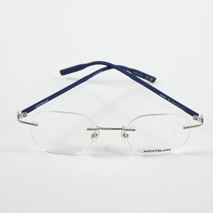 Montblanc MB0223O 004 Mens Authentic Eyeglasses Silver/Blue, 50mm - New