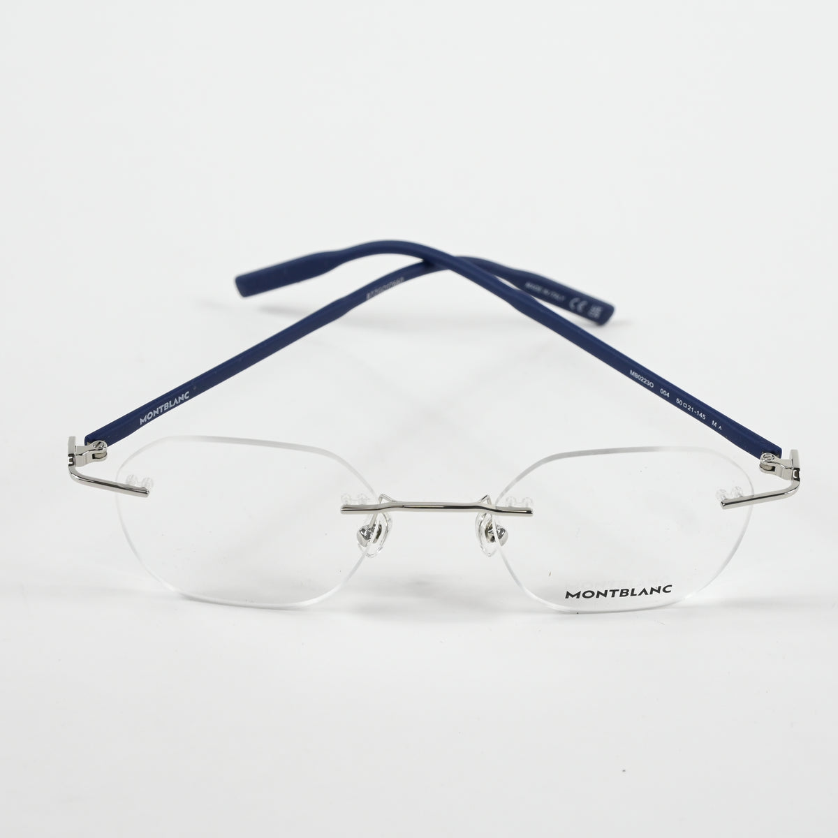 Montblanc MB0223O 004 Mens Authentic Eyeglasses Silver/Blue, 50mm - New