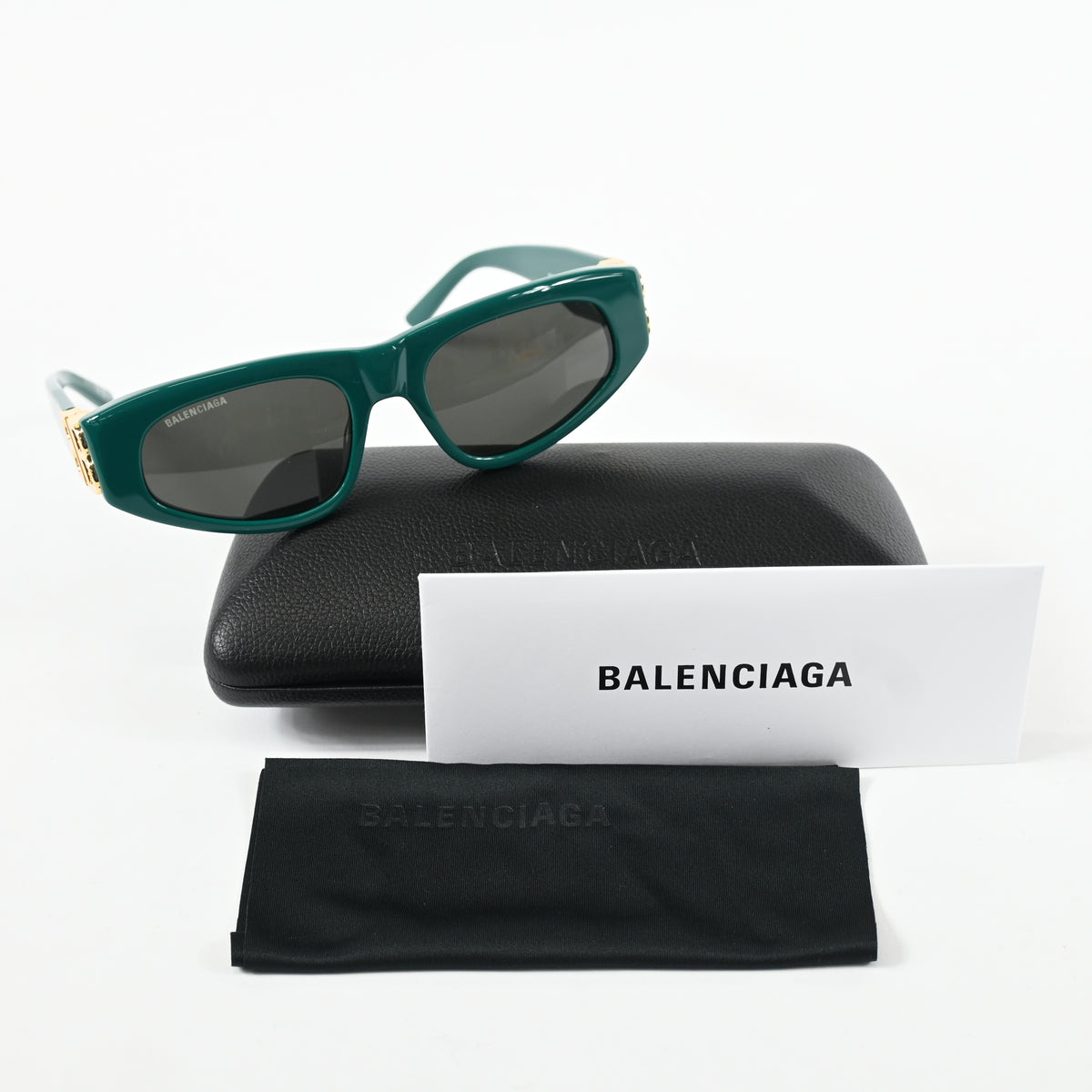 Balenciaga BB0095S 005 Womens Authentic Sunglasses Green/Gold, 53mm - New