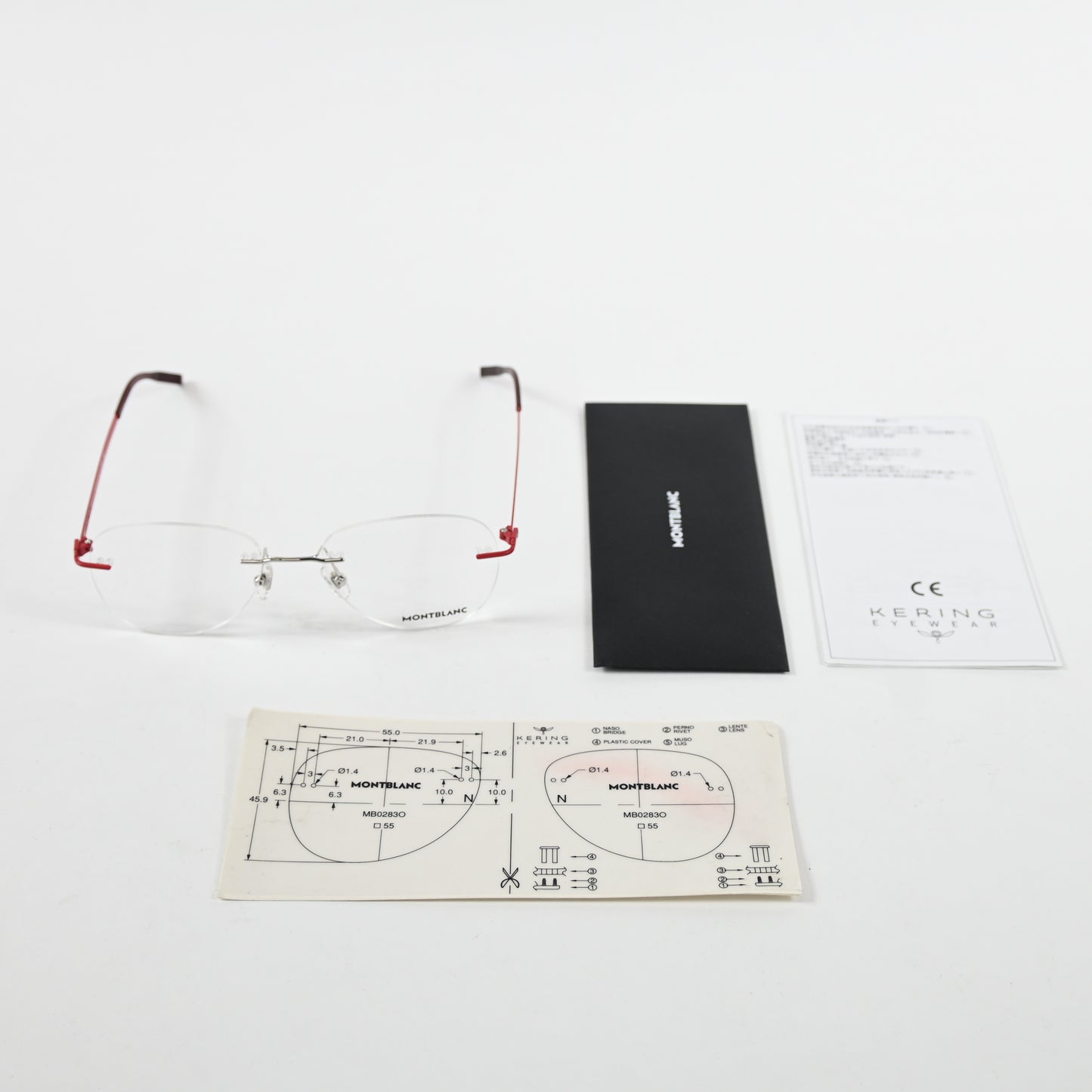 Montblanc MB0283O 004 Mens Authentic Eyeglasses Red/Silver, 55mm - New