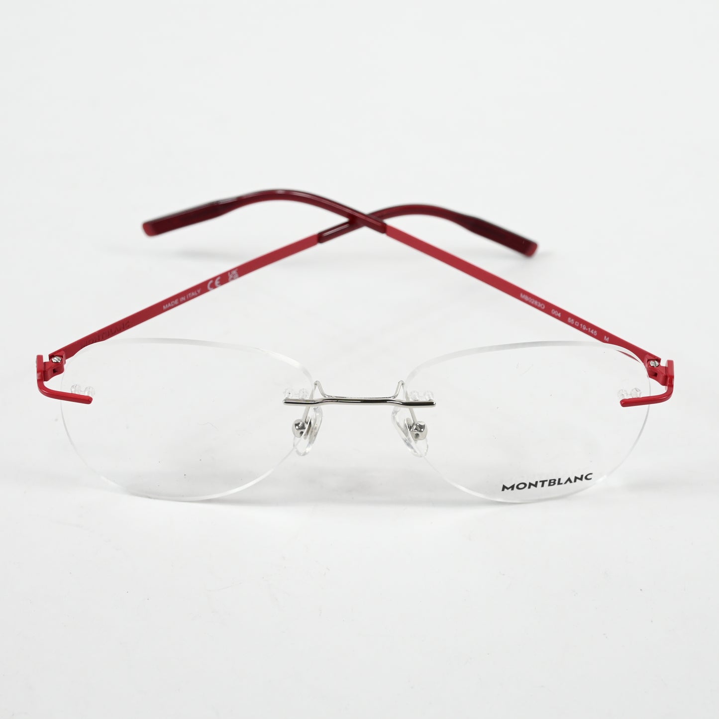 Montblanc MB0283O 004 Mens Authentic Eyeglasses Red/Silver, 55mm - New