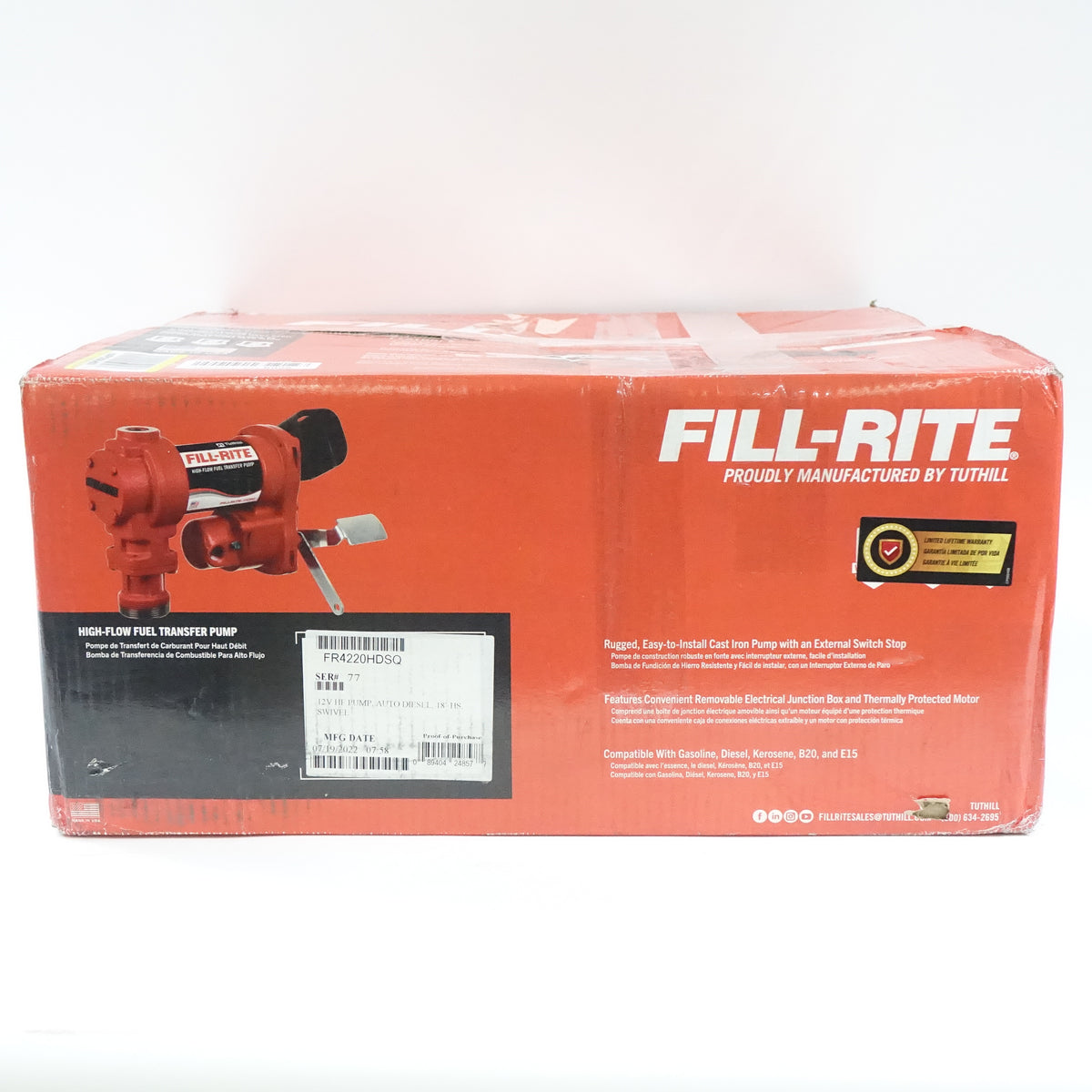 Fill-Rite FR4220HDSQ 12V 20 GPM Fuel Transfer Pump with Discharge Hose-Green