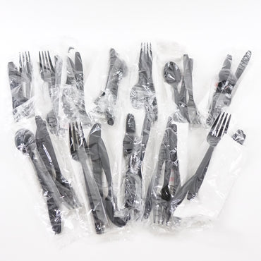 WNA 6-Piece Cutlery Kit, 1-Ply Napkin, Black Styrene Knife-Fork-Spoon