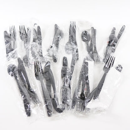 WNA 6-Piece Cutlery Kit, 1-Ply Napkin, Black Styrene Knife-Fork-Spoon