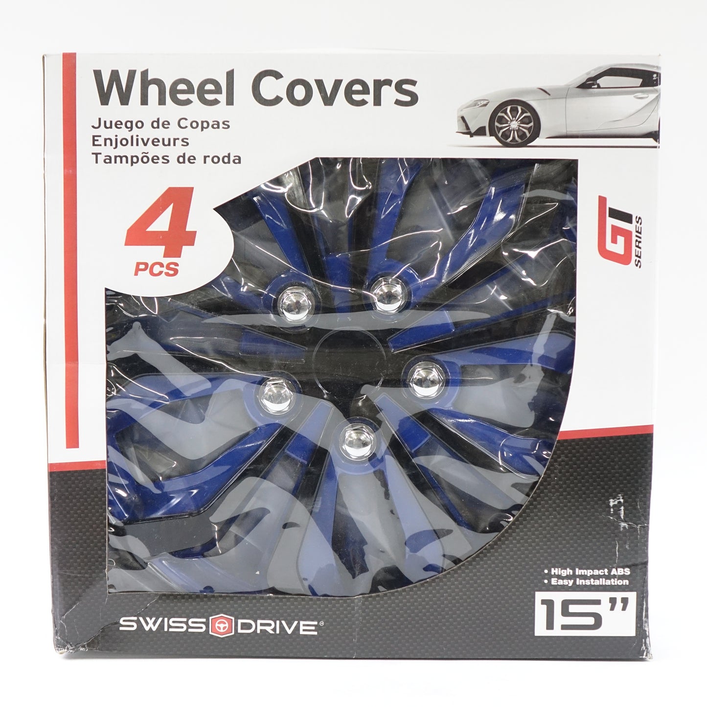 Swiss Drive Hubcap 15 Inch Set of 4 Luxurious SPA Blue Black Design Auto Wheels