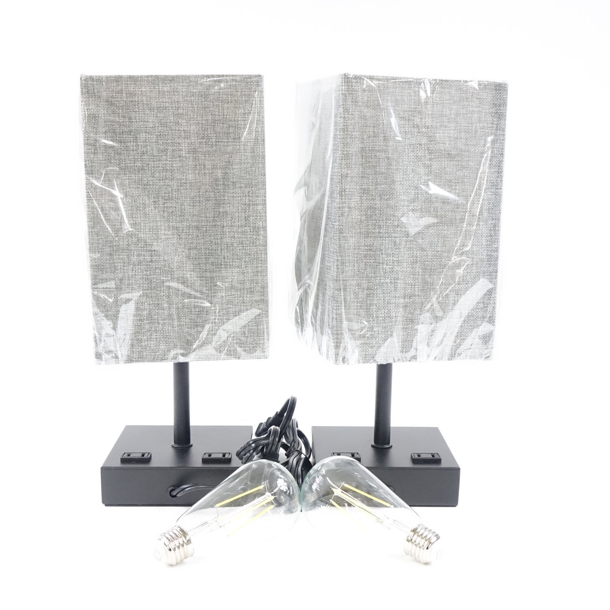 Bedside Table Lamp, Touch Control Table Lamp, Grey Fabric Shade