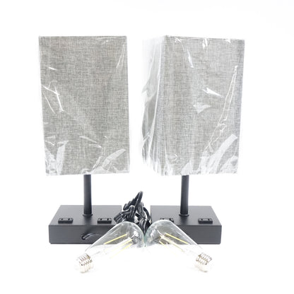 Bedside Table Lamp, Touch Control Table Lamp, Grey Fabric Shade