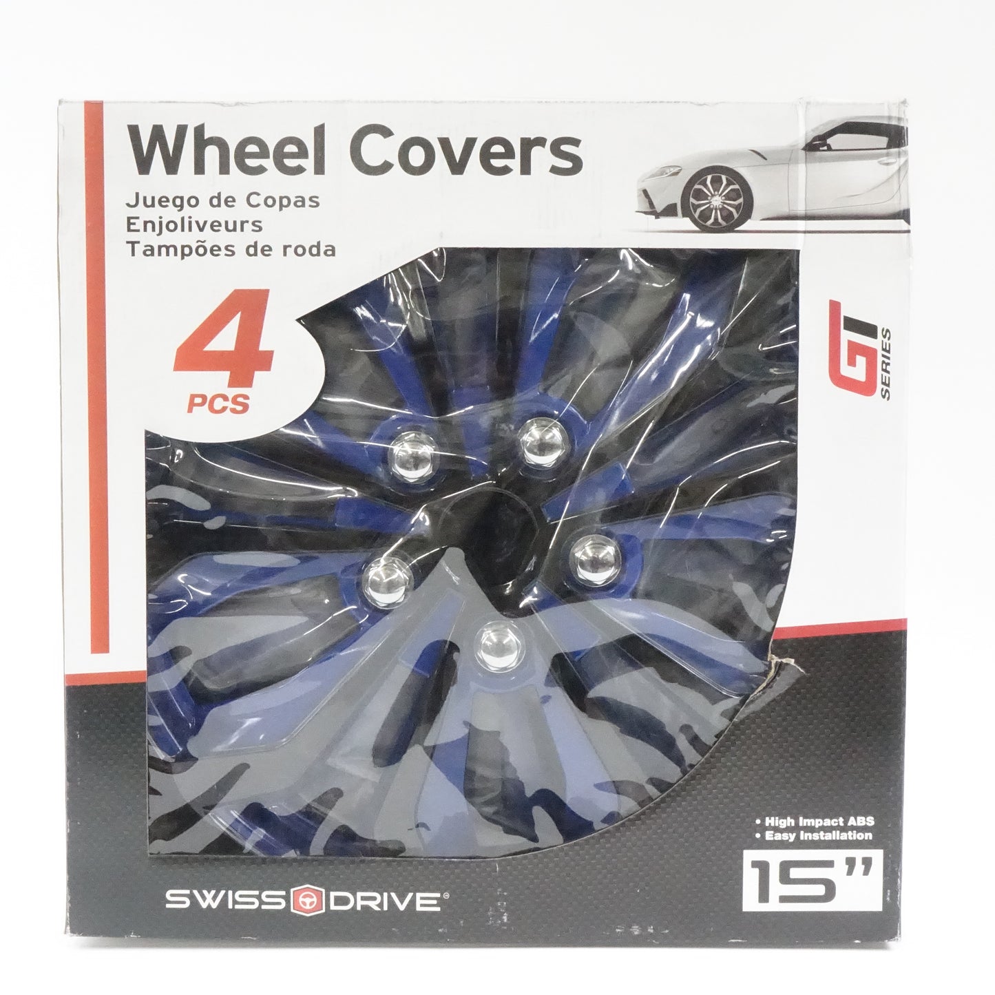 Swiss Drive Hubcap 15 Inch Set of 4 Luxurious SPA Blue Black Design Auto Wheels