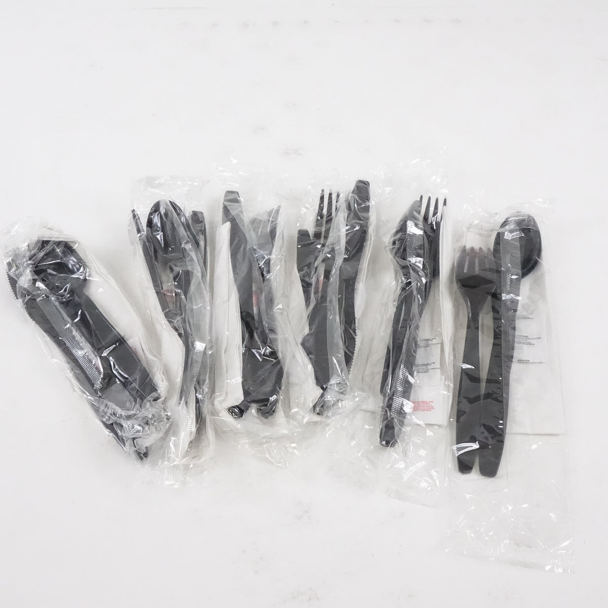 WNA 6-Piece Cutlery Kit, Napkin, Black Knife-Fork-Spoon (Case of 250)