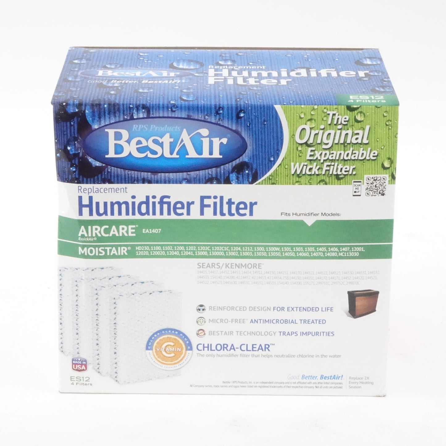 ES12-2 Extended Life Replacement Filter 10" x 9.4" x 6.5", 2 Pack (8 Filters)