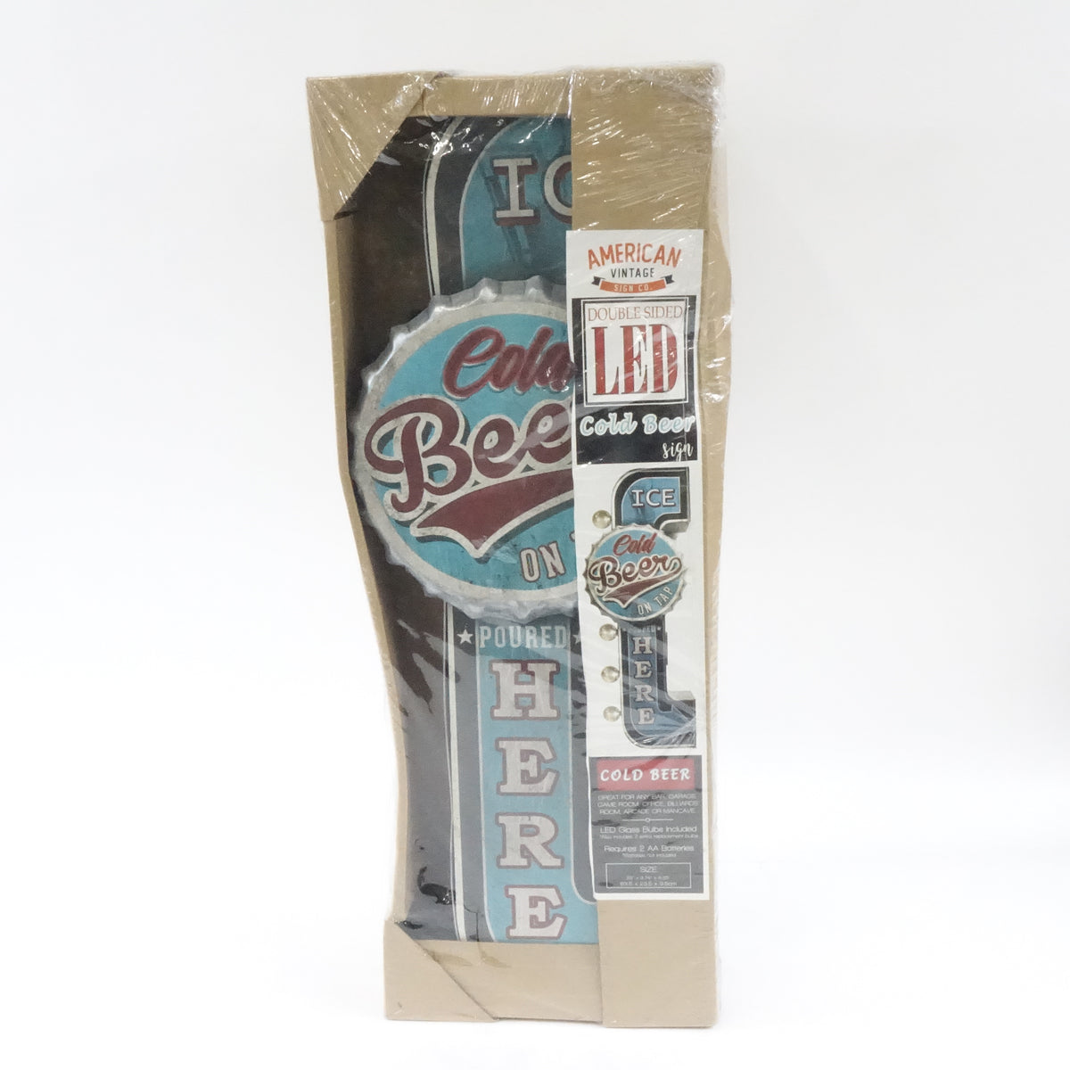 Ice Cold Beer Double-Sided Marquee LED Sign With Bottle Cap Design 25" x 7" x 4"